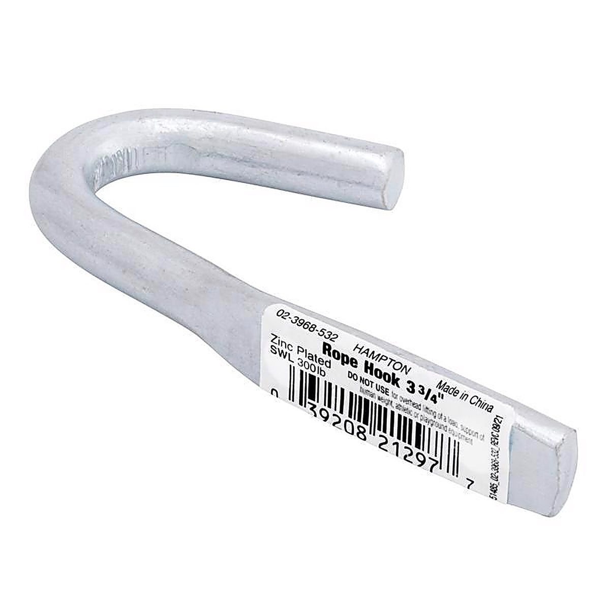 Hampton - 02-3968-532 - Small Zinc-Plated Silver Steel 3.75 in. L Rope Binding Hook 300 lb. - 1/Pack