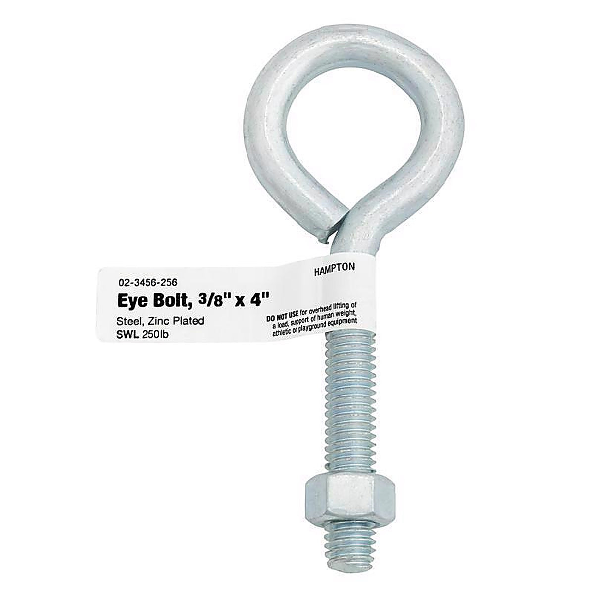 Hampton - 02-3456-256 - 3/8 in. x 4 in. L Zinc-Plated Steel Eyebolt Nut Included