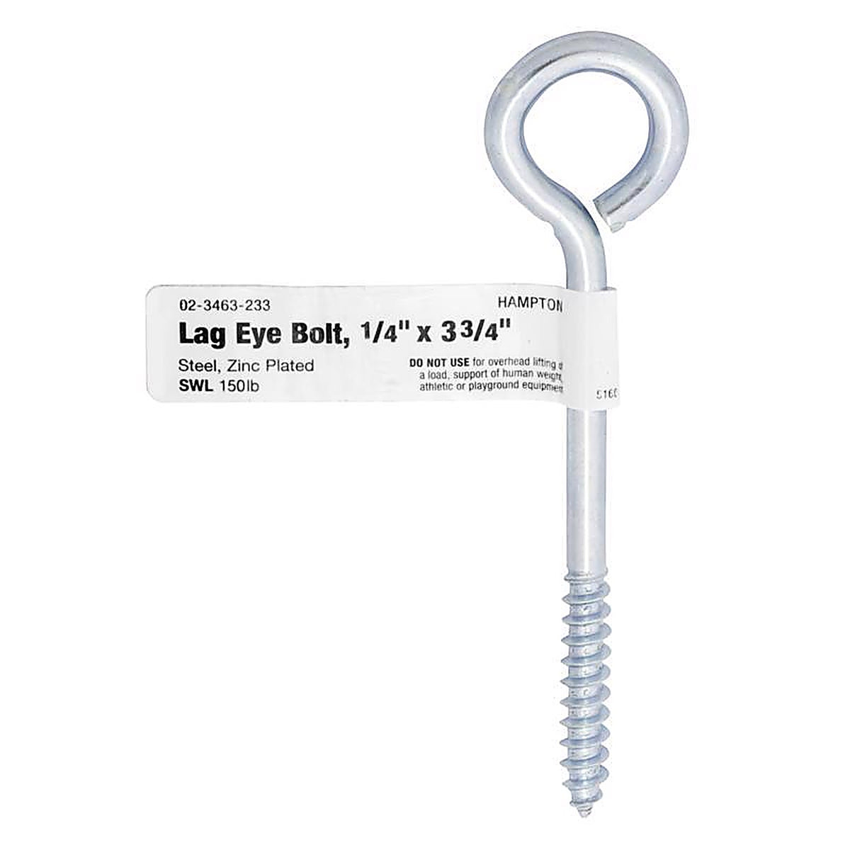 Hampton - 02-3463-233 - 1/4 in. x 3-3/4 in. L Zinc-Plated Steel Lag Thread Eyebolt
