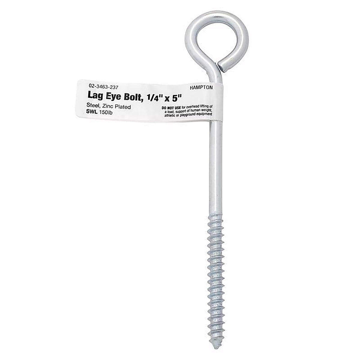 Hampton - 02-3463-237 - 1/4 in. x 5 in. L Zinc-Plated Steel Lag Thread Eyebolt
