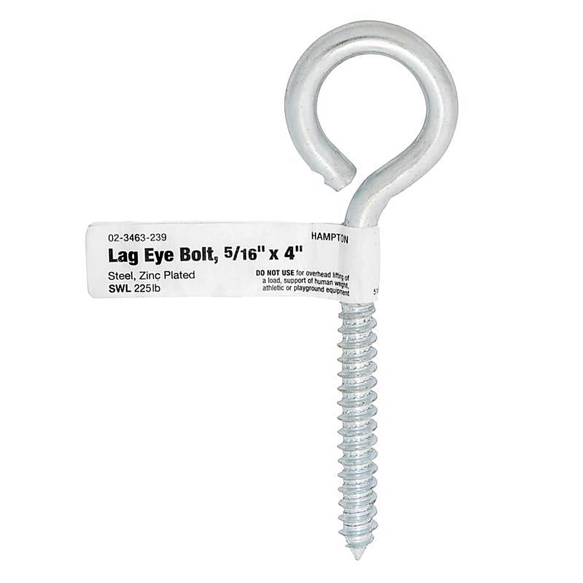 Hampton - 02-3463-239 - 2-5/8 in. x 4 in. L Zinc-Plated Steel Lag Thread Eyebolt