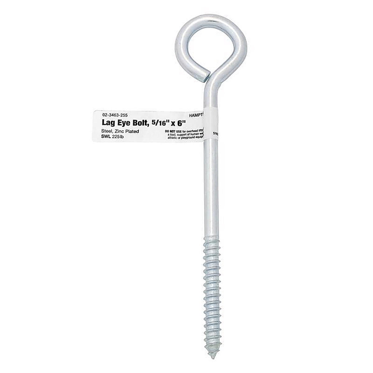 Hampton - 02-3463-255 - 5/16 in. x 6 in. L Zinc-Plated Steel Lag Thread Eyebolt