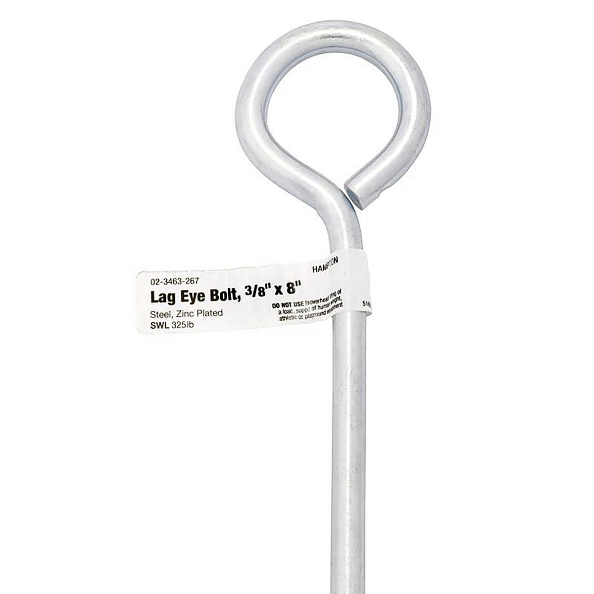 Hampton - 02-3463-267 - 3/8 in. x 8 in. L Zinc-Plated Steel Lag Thread Eyebolt