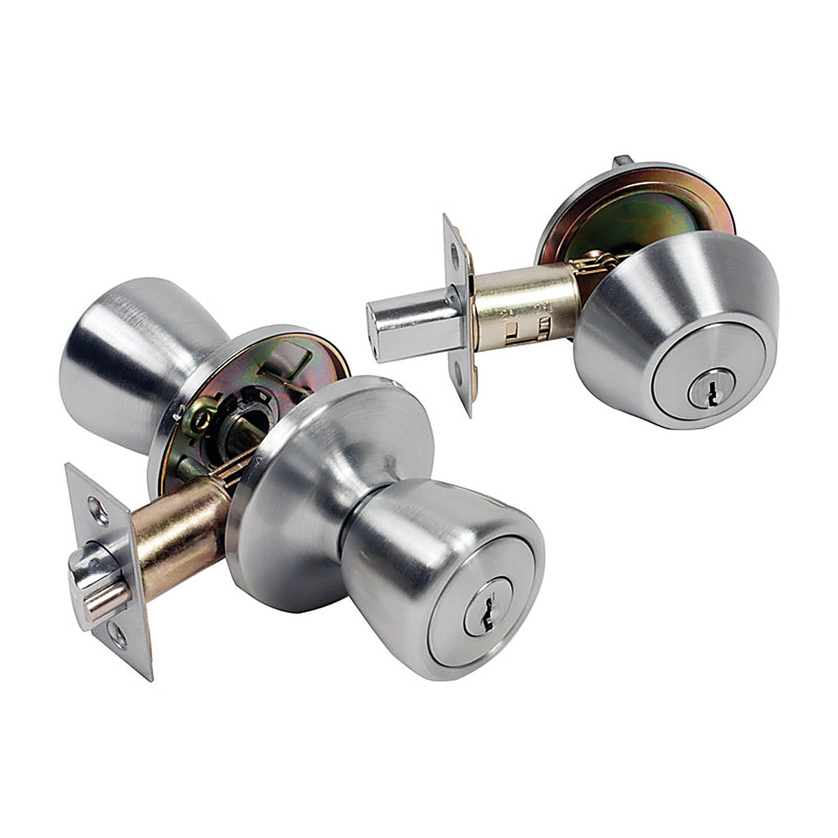 Home Plus - LA2142 - Satin Chrome Knob and Deadbolt Set ANSI Grade 3 1-3/4 in.