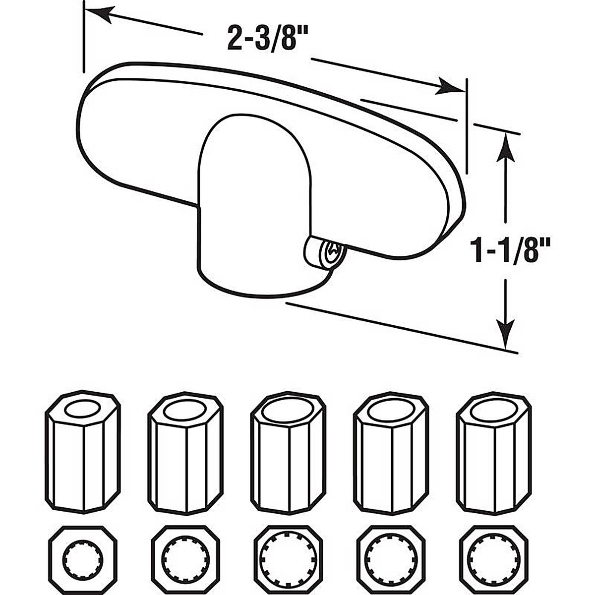 Prime-Line - H 3892 - 2.4 in. L Die-Cast White Zinc Universal Casement Tee Handles 2 pk