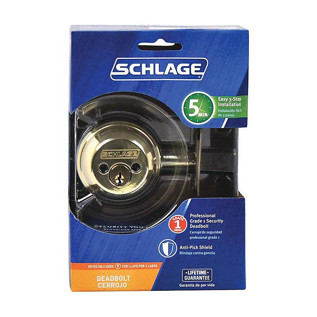 Schlage - B62 N G 505 605 - Bright Brass Zinc Double Cylinder Deadbolt