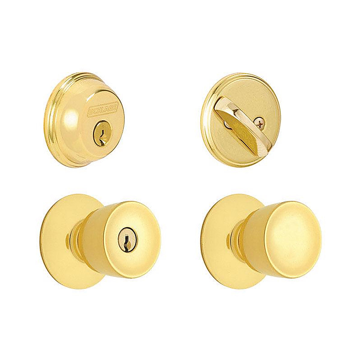 Schlage - FB50NVBEL505 - Bell Bright Brass Knob and Single Cylinder Deadbolt ANSI Grade 2 1-3/4 in.
