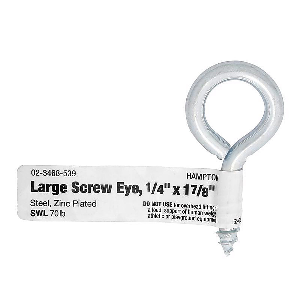 Hampton - 02-3468-539 - 1/4 in. Dia. x 1-7/8 in. L Zinc-Plated Steel Screw Eye 70 lb. capacity - 50/Pack