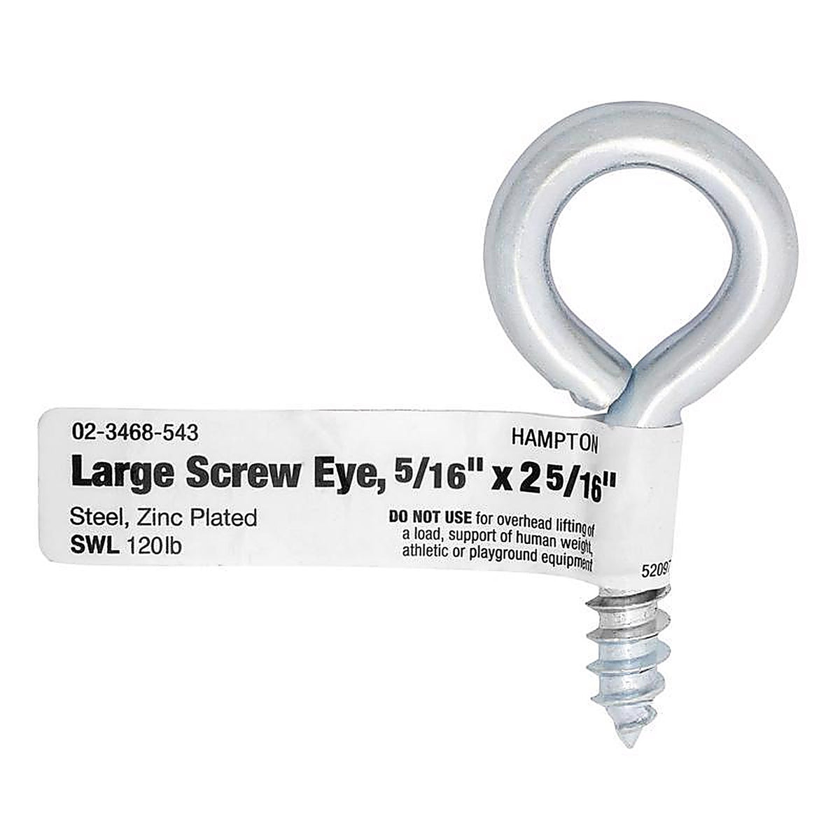 Hampton - 02-3468-543 - 9/32 in. Dia. x 2-13/16 in. L Zinc-Plated Steel Screw Eye 120 lb. capacity - 50/Pack
