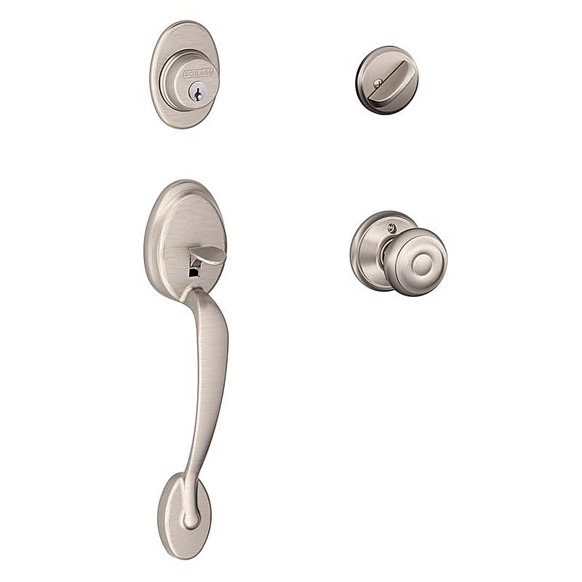 Schlage - F60 G PLY 619 G - Plymouth, Georgian Satin Nickel Handleset Right or Left Handed