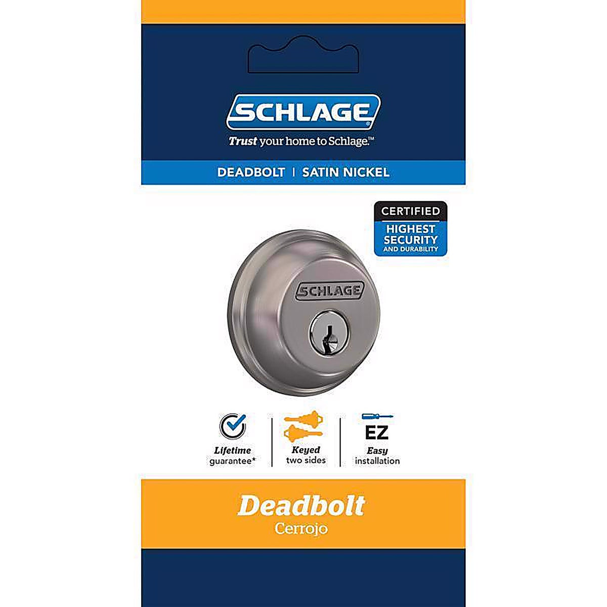 Schlage - B62 N G 619 - Satin Nickel Zinc Double Cylinder Deadbolt
