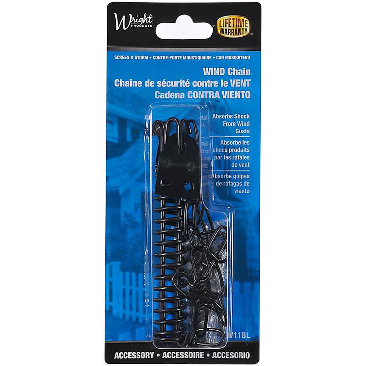 Wright - V11BL - Galvanized Black Steel Spring & Chain Door Retainer 1 pk