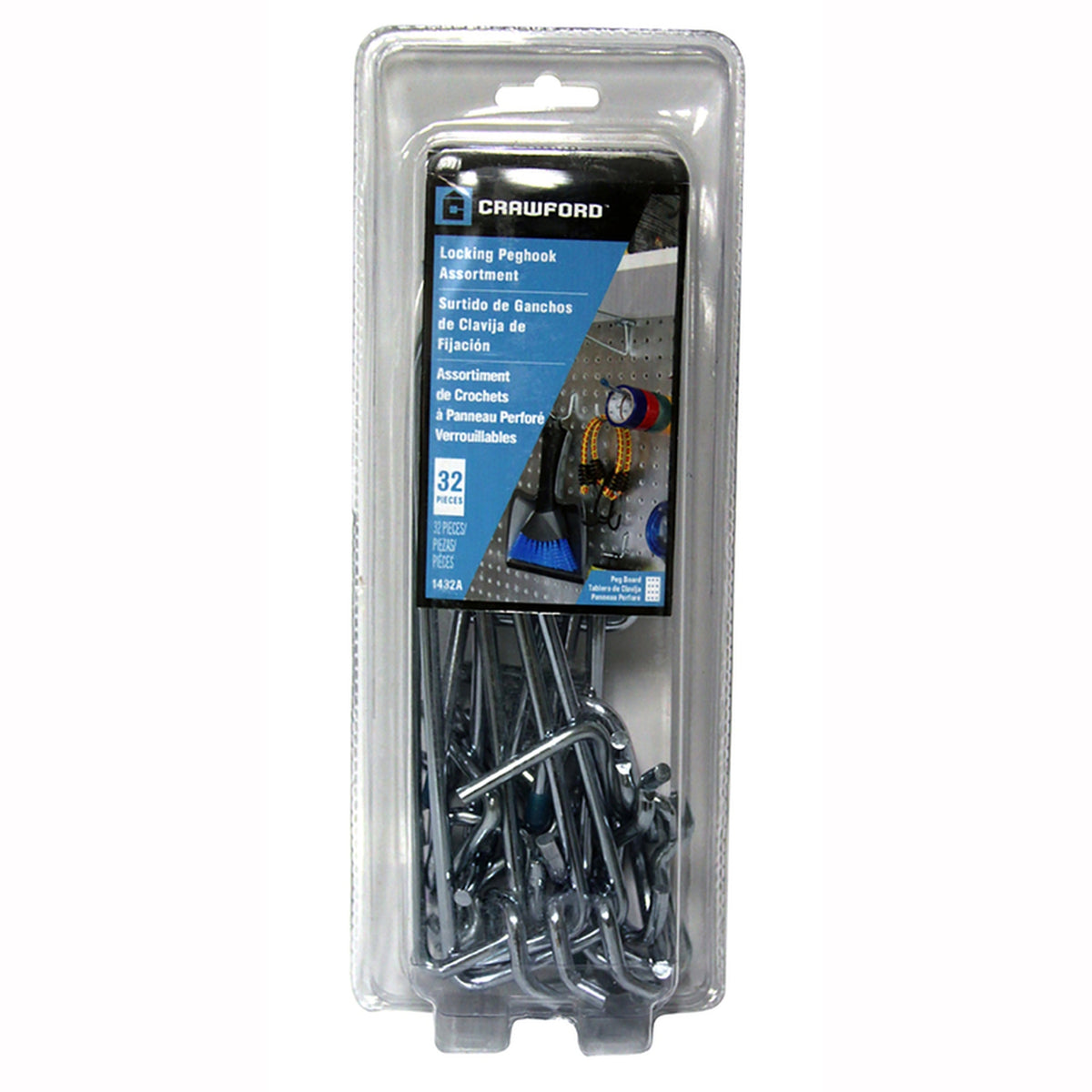 Crawford - 1432A - Zinc Plated Black/Silver Steel Peg Hook Assortment 32/Pack