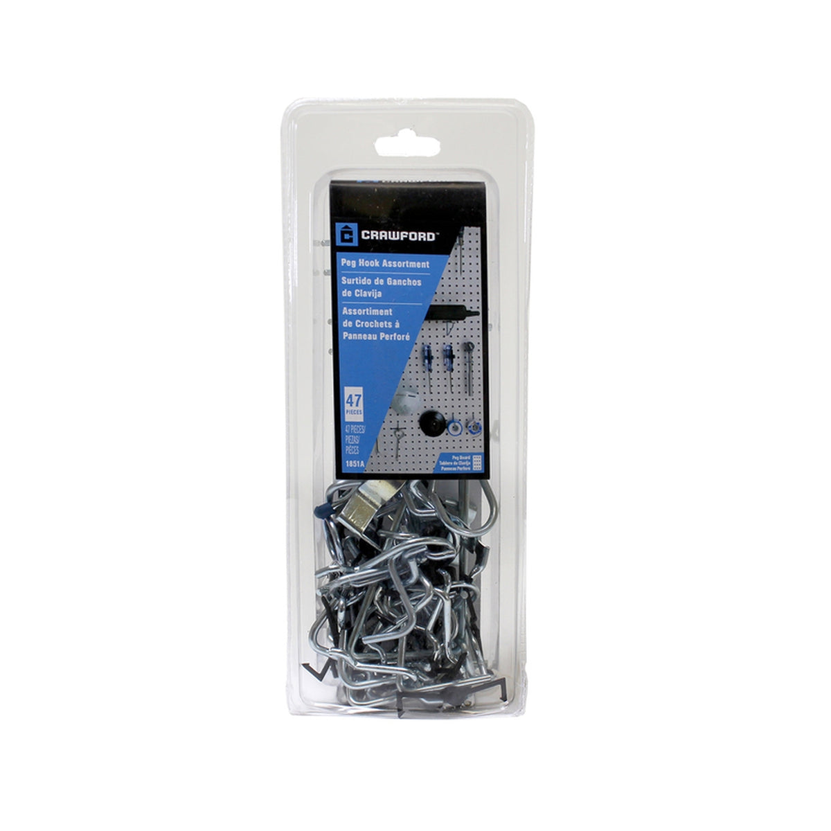 Crawford - 1851A - Zinc Plated Silver Steel Peg Hook Assortment 47/Pack