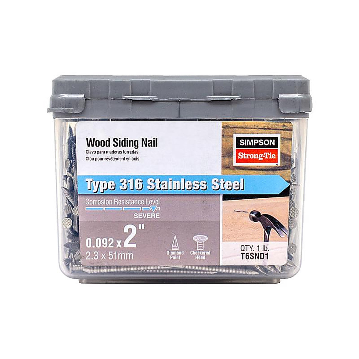 Simpson Strong-Tie - T6SND1 - 6D 2 in. Siding Stainless Steel Nail Round Head 1 lb