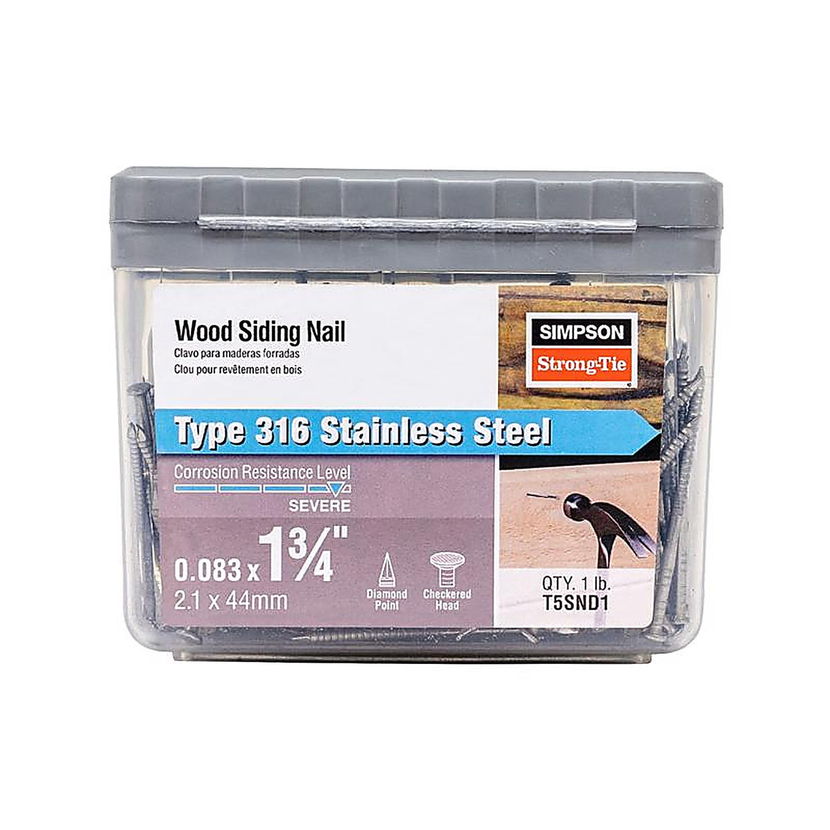 Simpson Strong-Tie - T5SND1 - 5D 1-3/4 in. Siding Stainless Steel Nail Round Head 1 lb