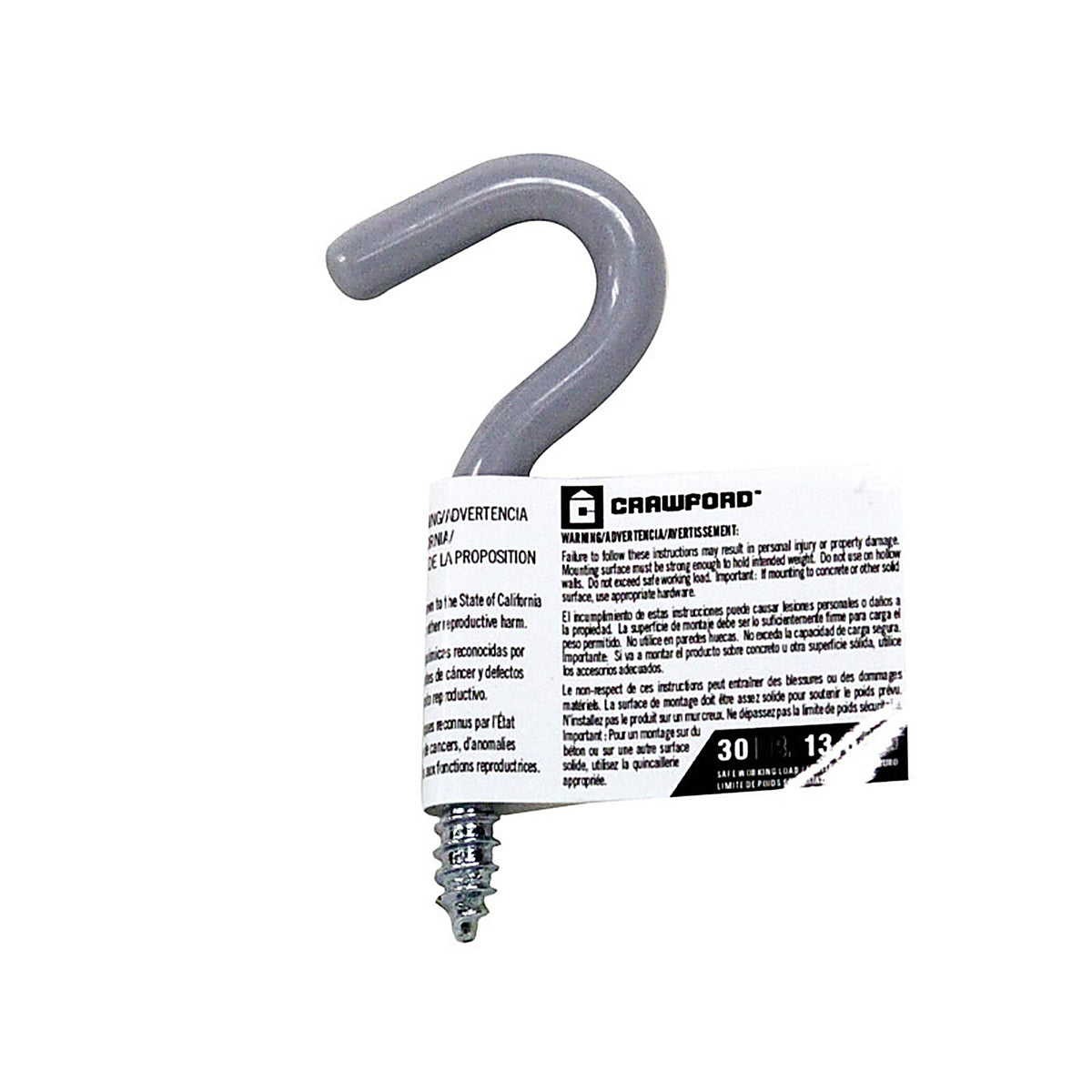 Crawford - SS20-25 - Vinyl Coated Gray Steel Small Storage Hook 30 lb. capacity - 1/Pack