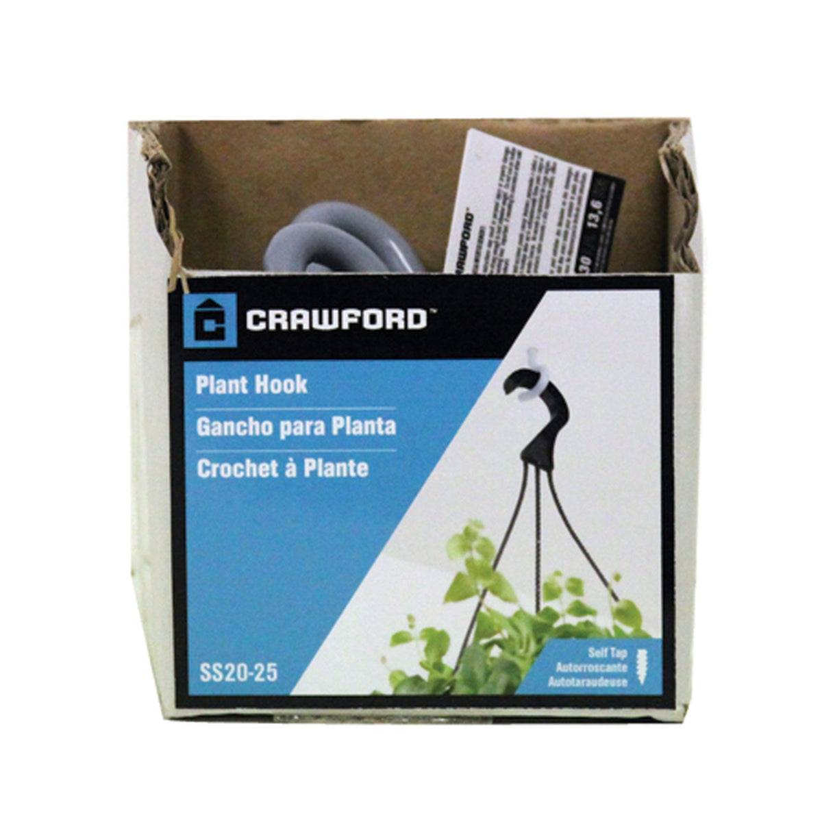 Crawford - SS20-25 - Vinyl Coated Gray Steel Small Storage Hook 30 lb. capacity - 1/Pack