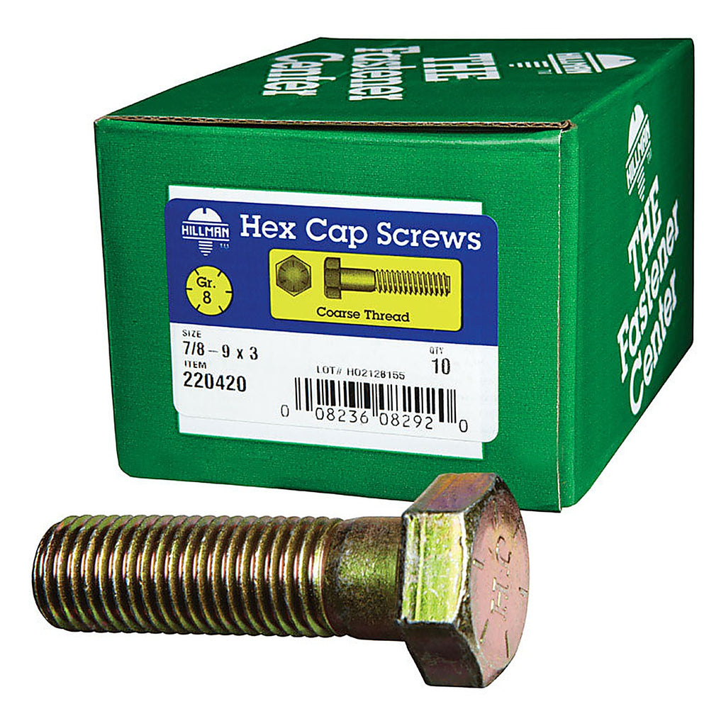 Hillman - 220420 - 7/8-9 in. D X 3 in. L Heat Treated Steel Hex Head Cap Screw 10 pk