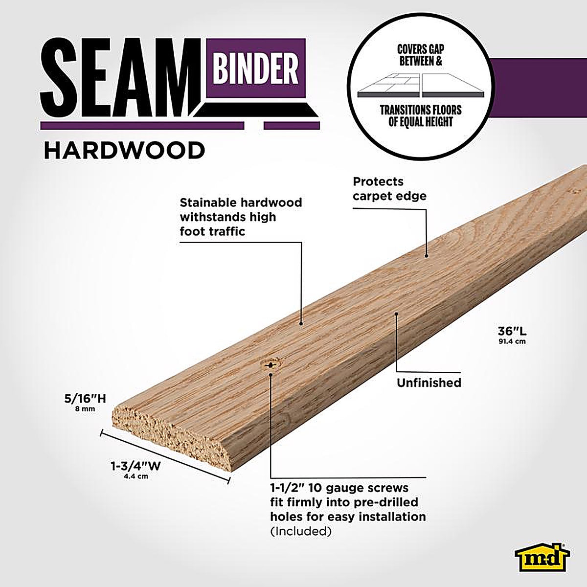 M-D - 85621 - 1-3/4 in. W x 36 in. L Brown Hardwood Seam Binder
