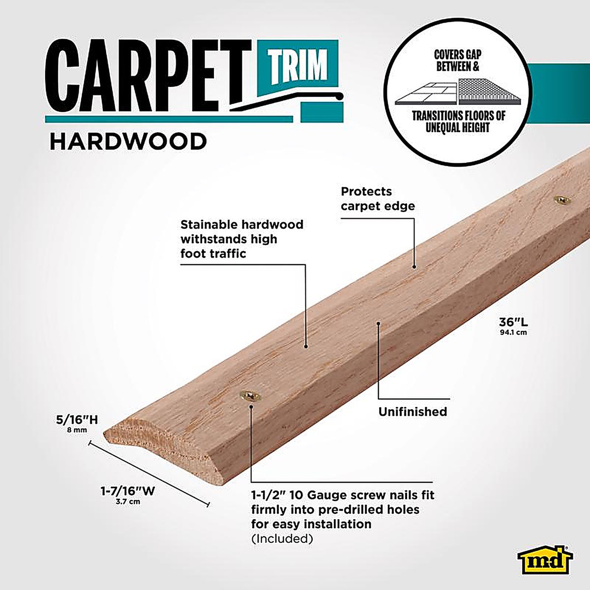 M-D - 85357 - 0.75 in. H x 36.25 in. L Prefinished Unfinished Wood Trim