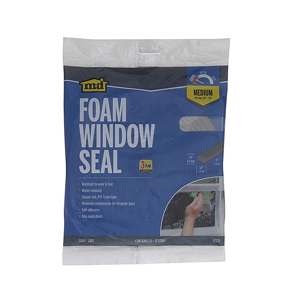 M-D - 2279 - Gray Foam Weather Stripping Tape For Doors and Windows, Doors and Windows 17 ft. L x 1/4 in.
