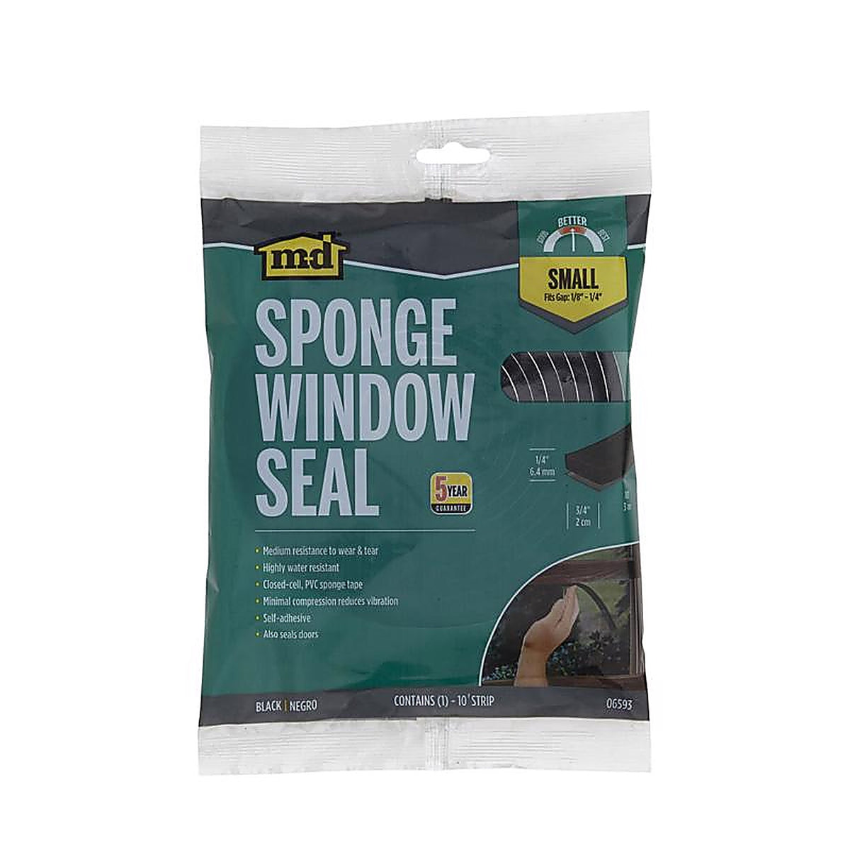 M-D - 6593 - Black Sponge Rubber Weather Stripping Tape For Auto and Marine, Doors and Windows
