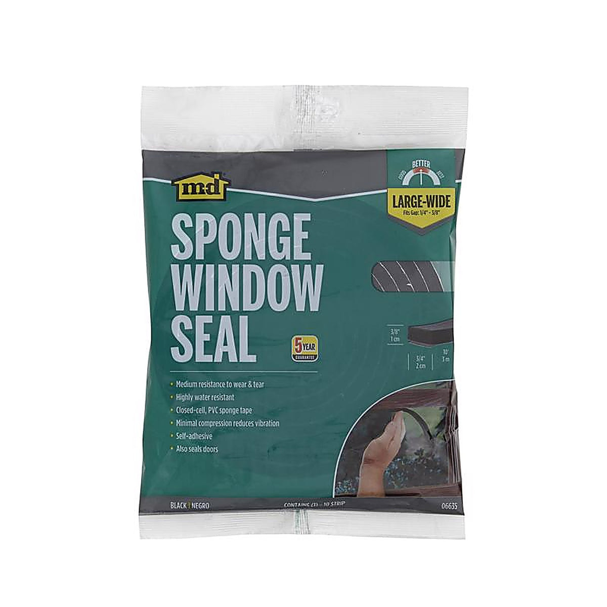 M-D - 6635 - Black Rubber Weather Stripping Tape For Doors and Windows, Windows 10 ft. L x 3/8 in.