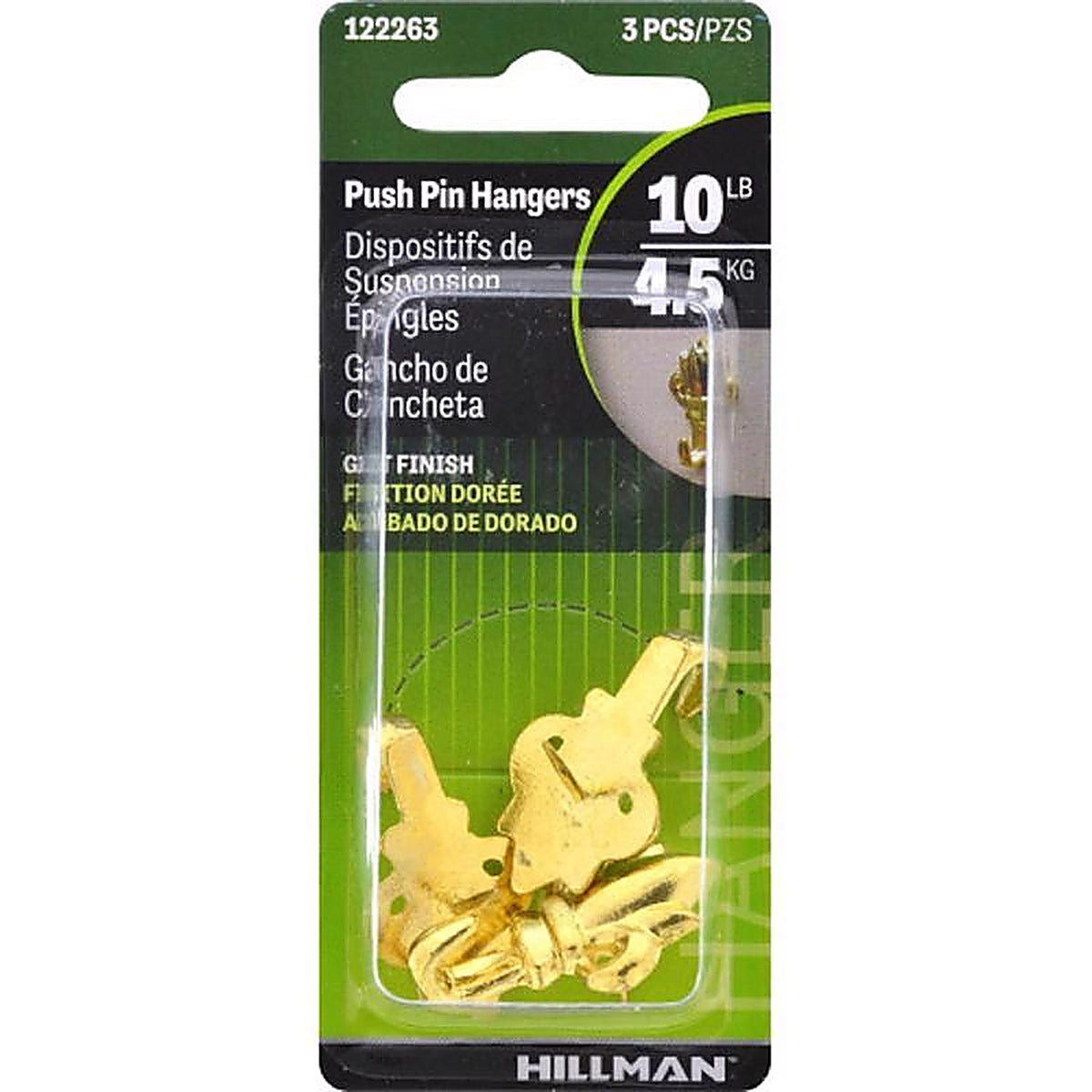Hillman - 122263 - AnchorWire Gilt Gold Push Pin Picture Hook 10 lb 3 pk