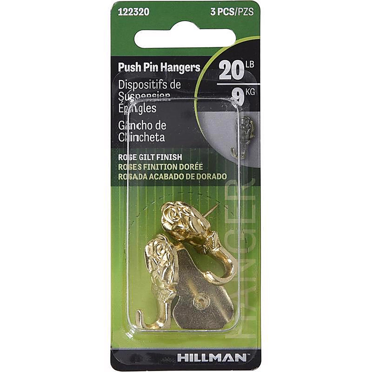 Hillman - 122320 - AnchorWire Gilt Gold Push Pin Picture Hook 10 lb 3 pk