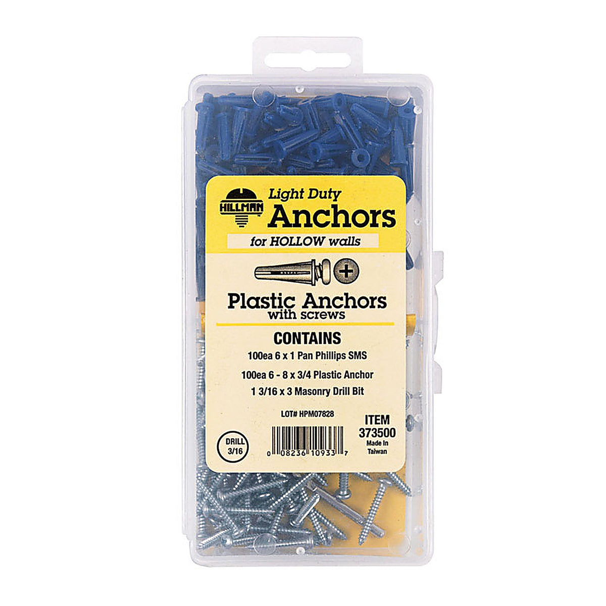 Hillman - 373500 - .138 in. Dia. x 3/4 in. L Plastic Pan Head Conical Anchor Kit 201/Pack