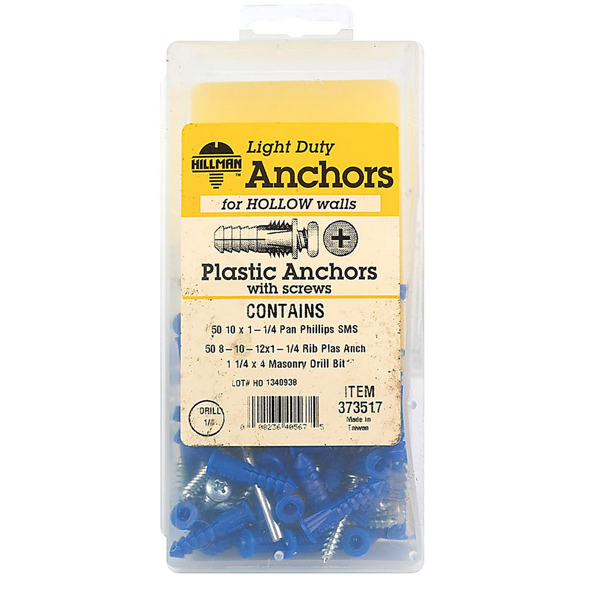Hillman - 373517 - 0.164 in. Dia. x 1-1/4 in. L Plastic Pan Head Ribbed Anchor Kit 101/Pack