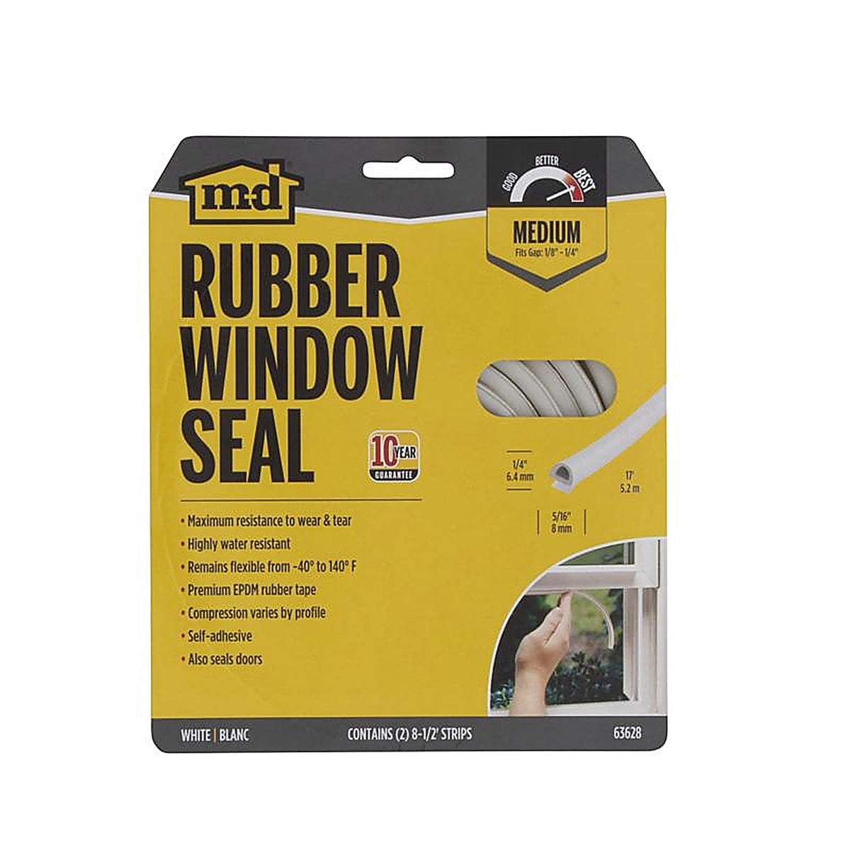 M-D - 63628 - White Rubber Weatherstrip For Doors and Windows 204 in. L x 0.3 in.