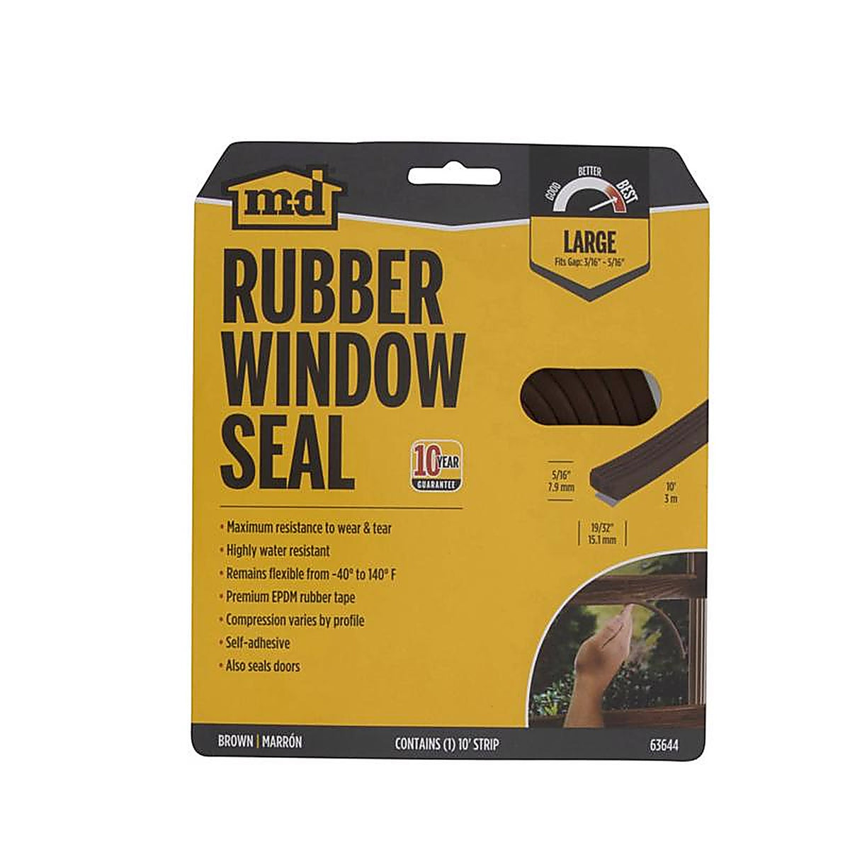 M-D - 63644 - Brown Rubber Weatherstrip For Doors and Windows, Doors and Windows 10 ft. L x 5/16 in.