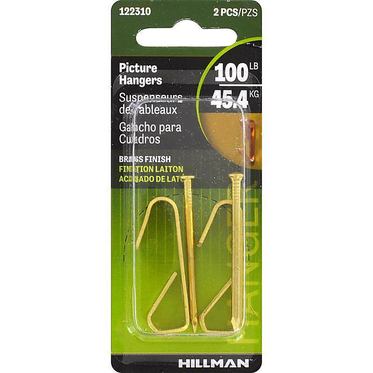 Hillman - 122310 - AnchorWire Brass-Plated Gold Conventional Picture Hanger 100 lb 2 pk