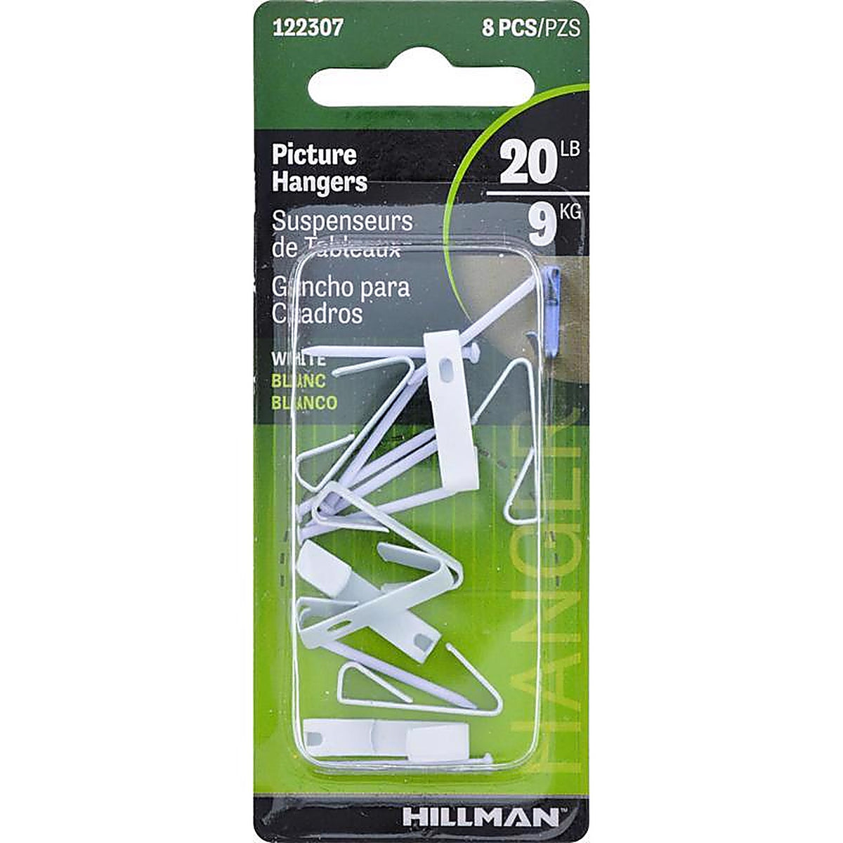 Hillman - 122307 - AnchorWire Steel-Plated White Standard Picture Hanger 20 lb 8 pk