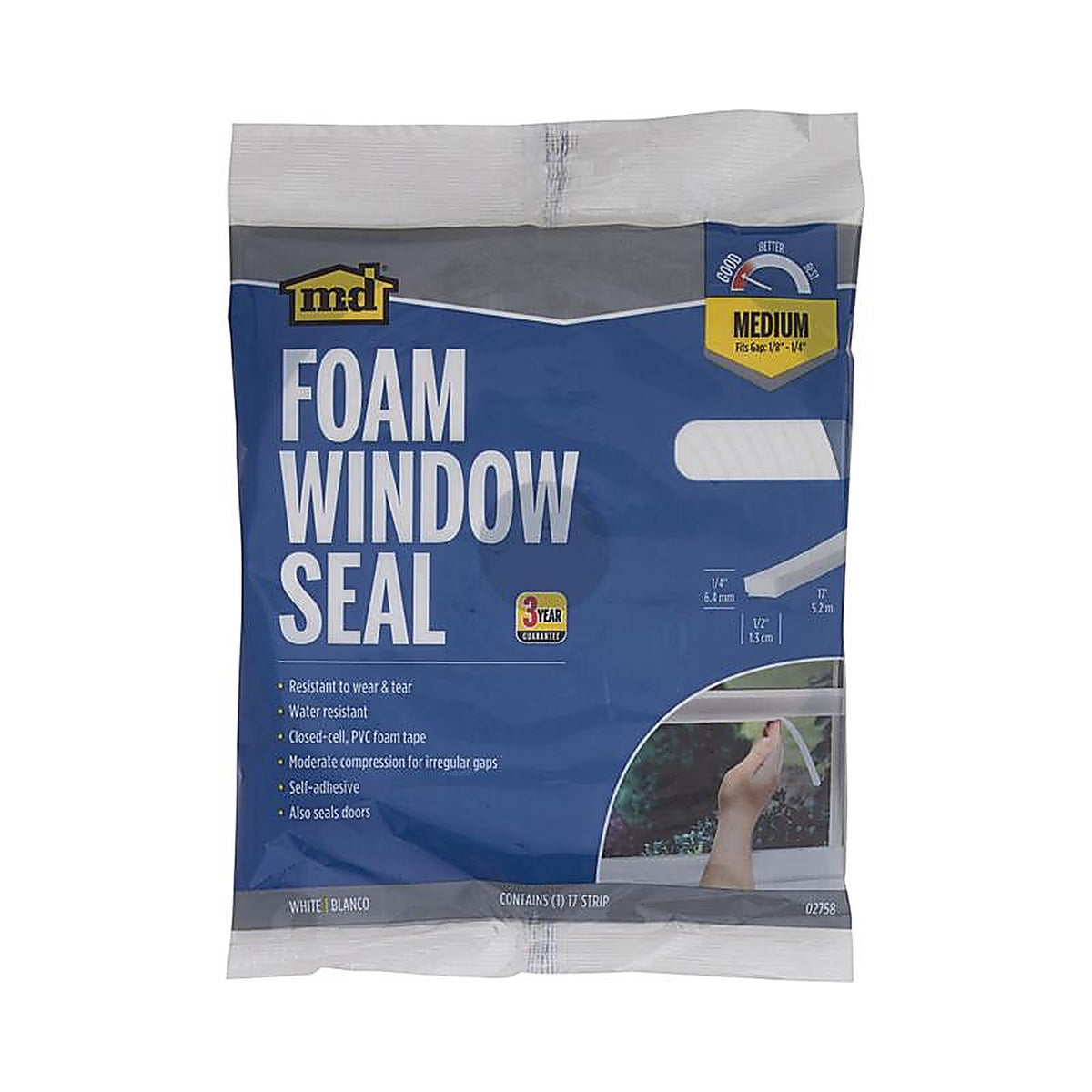 M-D - 2758 - Gray Foam Weather Stripping Tape For Doors and Windows 17 ft. L x 0.25 in.