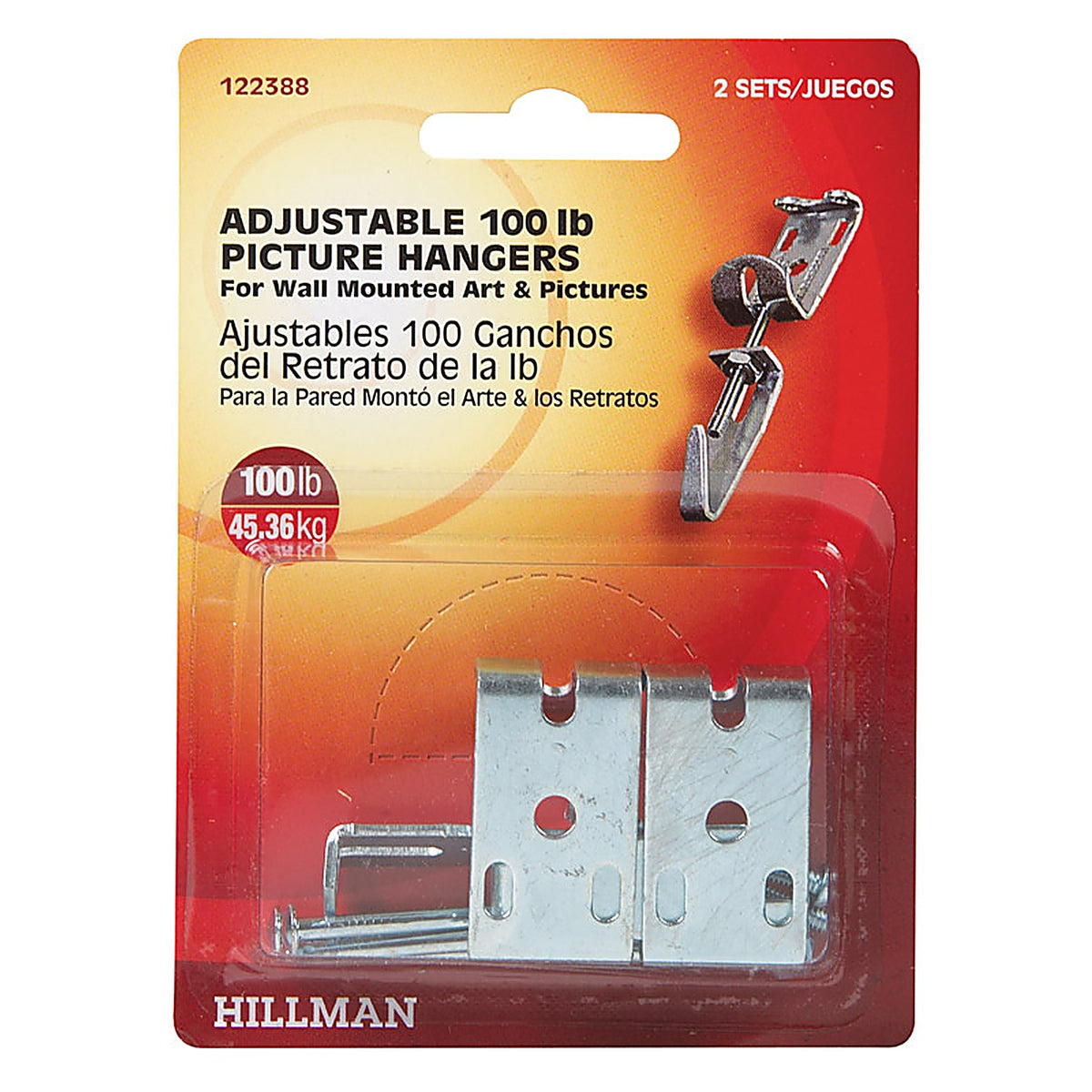 Hillman - 122388 - AnchorWire Metallic Adjustable Picture Hanger 100 lb 2 pk
