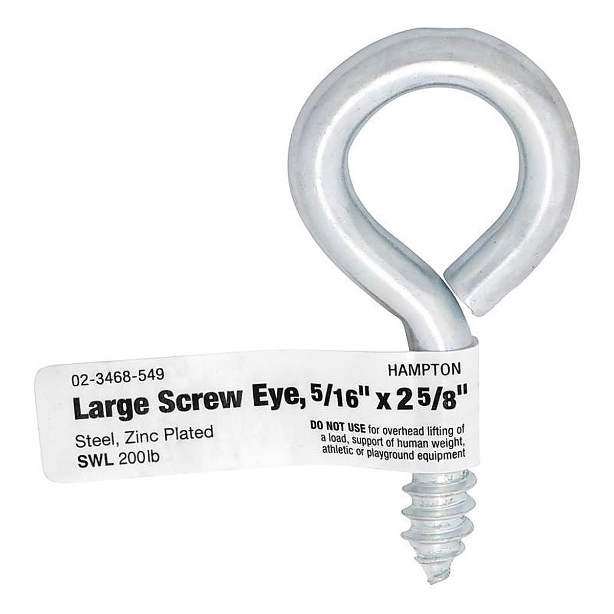 Hampton - 02-3468-549 - 11/32 in. Dia. x 2-5/8 in. L Zinc-Plated Steel Screw Eye 200 lb. capacity - 20/Pack