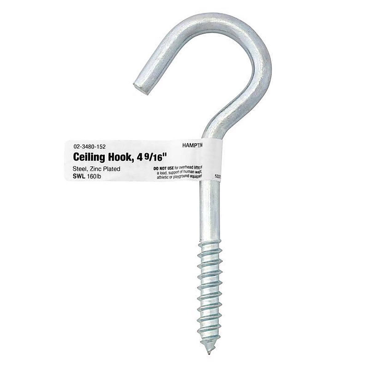 Hampton - 02-3480-152 - Small Steel 4.5625 in. L Ceiling Hook 160 lb. - 1/Pack