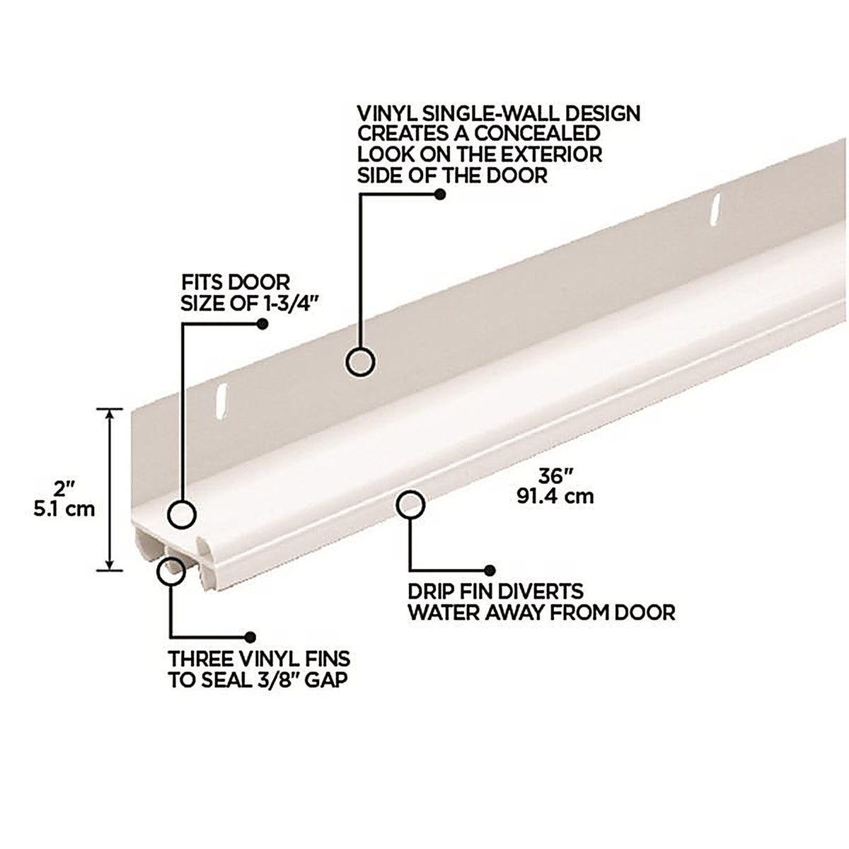 M-D - 43816 - White Vinyl L-Shaped Bottom For Doors, Doors 36 in. L x 1-3/4 in.