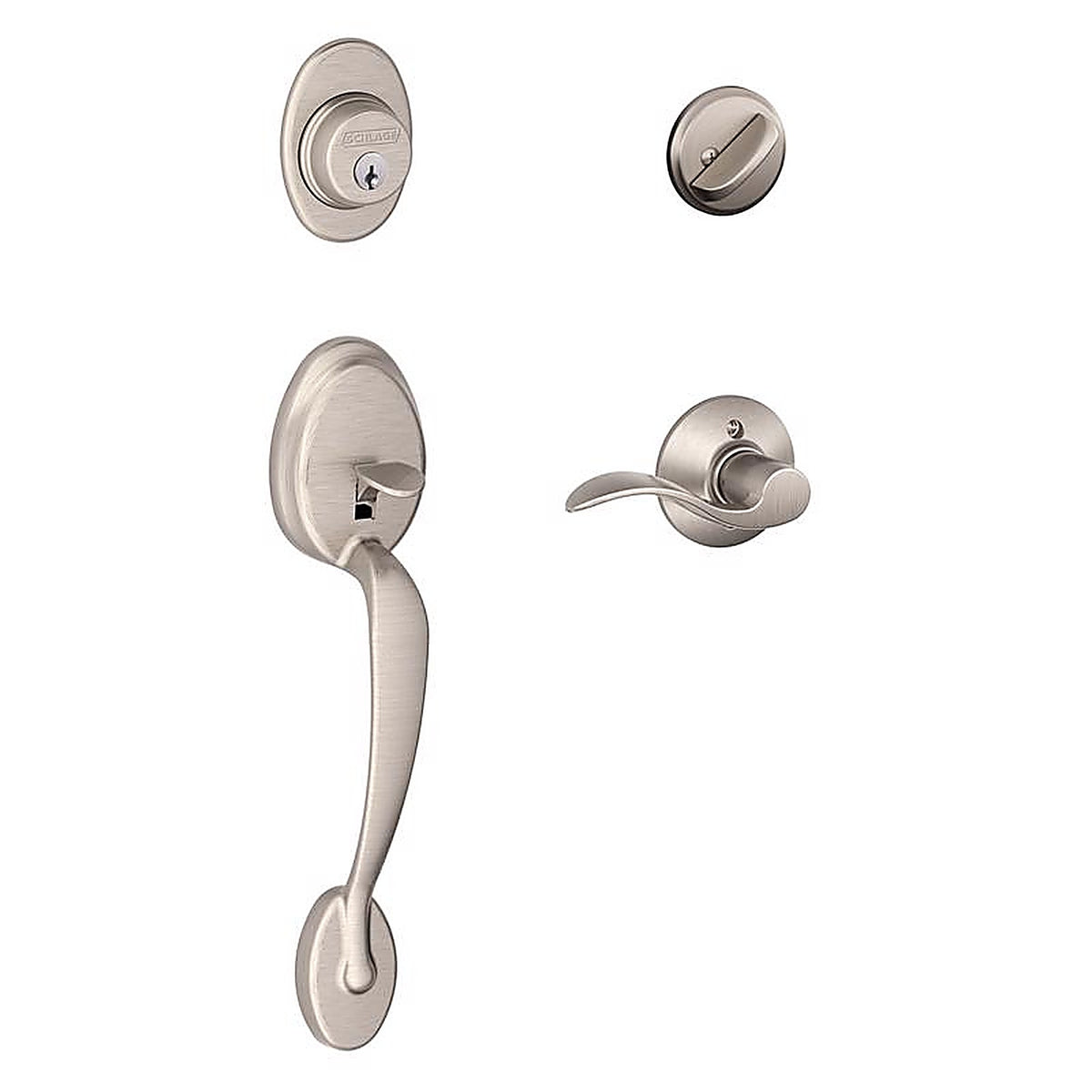Schlage - F60VPLYXACC619 - Plymouth, Accent Satin Nickel Entry Handleset ANSI Grade 2 1-3/4 in.