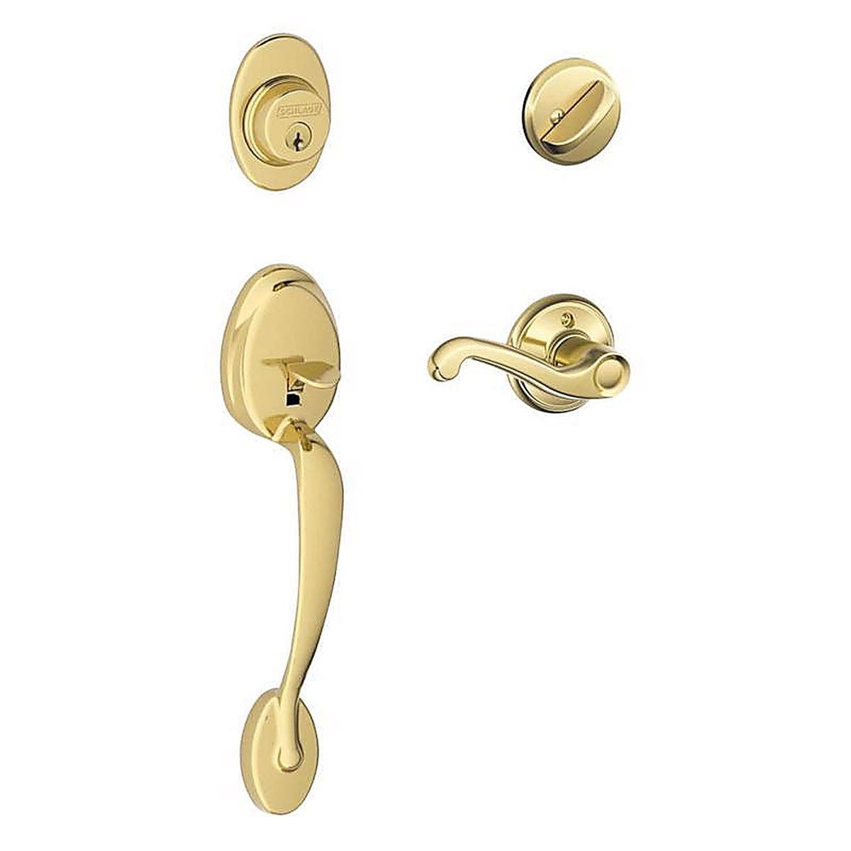 Schlage - F60 G PLY 605 F - Plymouth, Flair Bright Brass Entry Handleset 1-3/4 in.