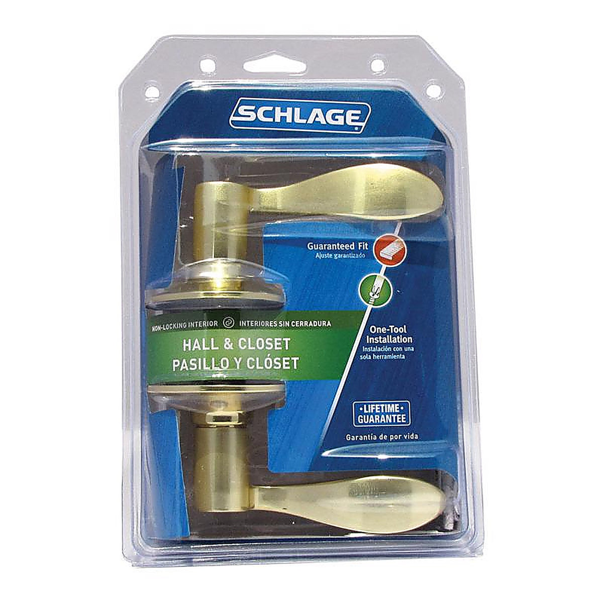 Schlage - F10VACC605 - Accent Bright Brass Passage Lockset ANSI Grade 2 1-3/4 in.