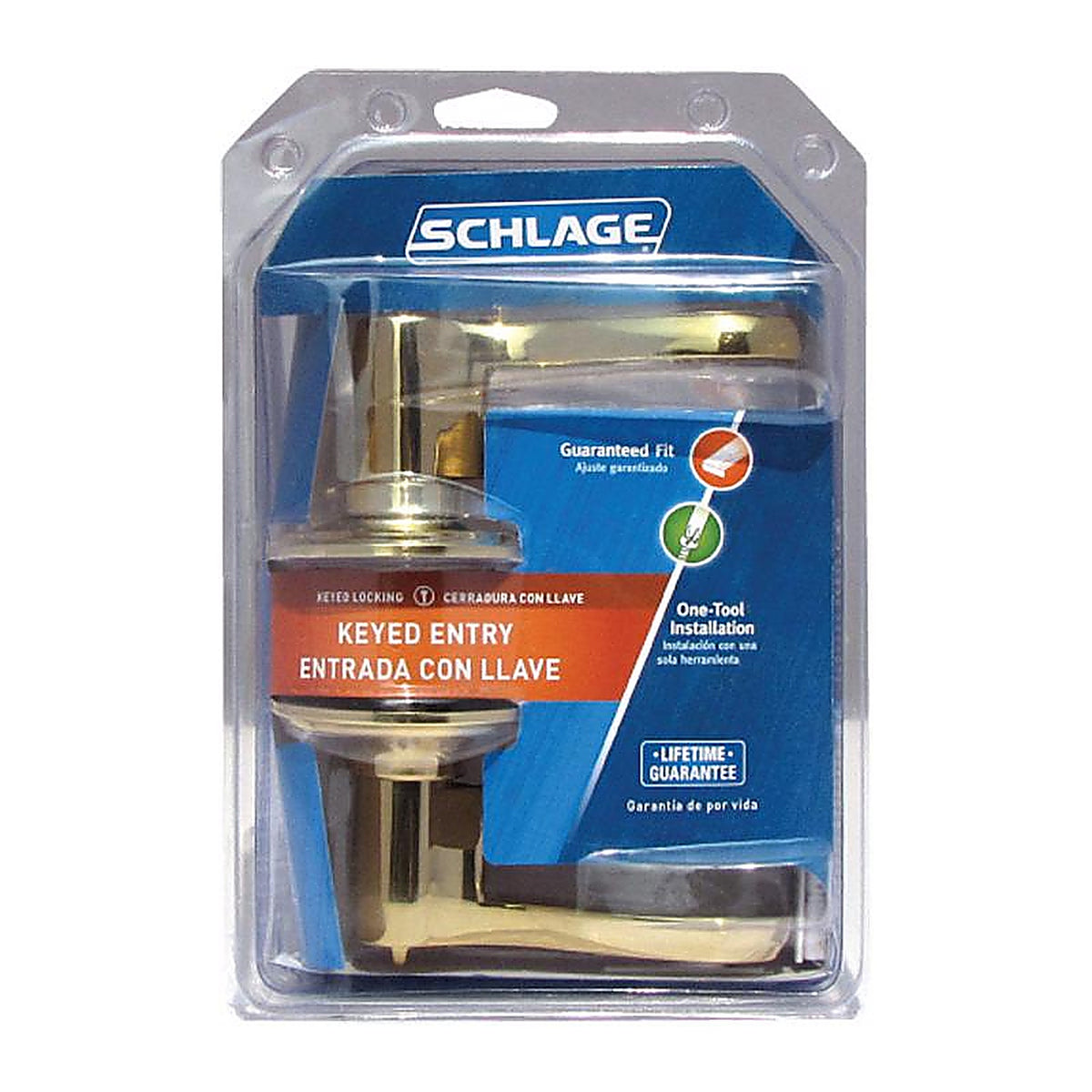 Schlage - F51VFLA505 - Flair Bright Brass Entry Lockset ANSI Grade 2 1-3/4 in.