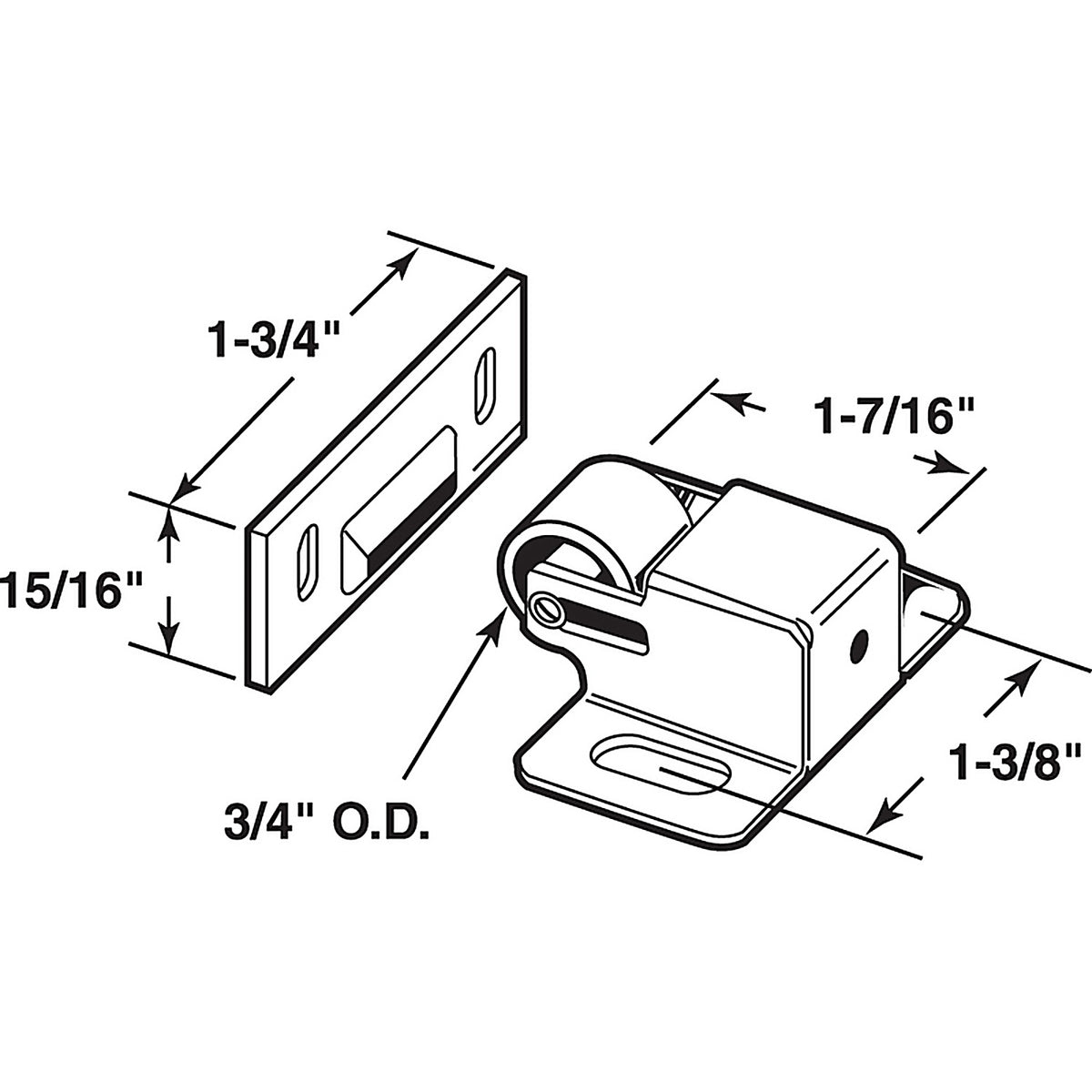 Prime-Line - U 9047 - 0.94 in. H X 1.75 in. W X 1.81 in. D Brass-Plated Steel Roller Catch