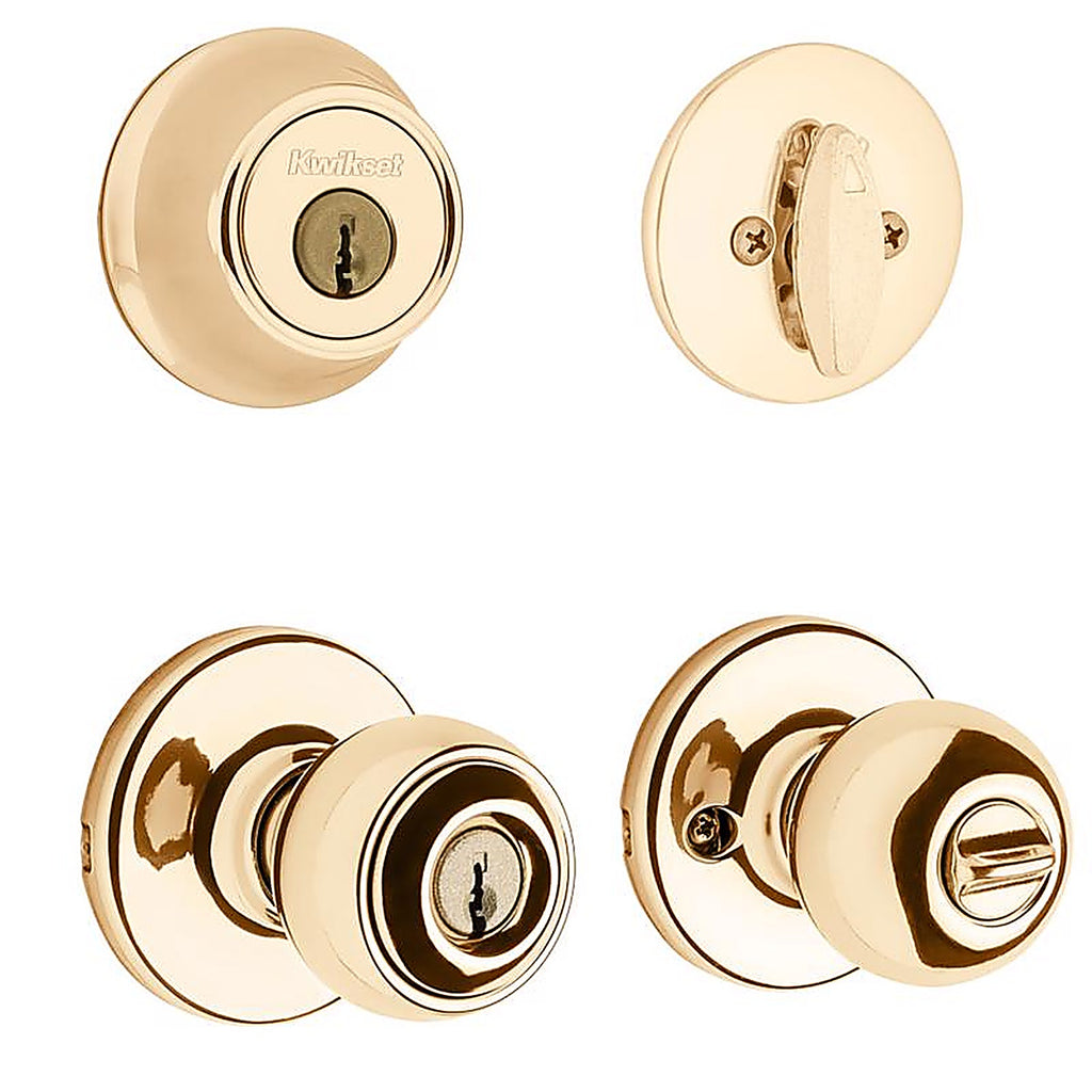 Kwikset - 96900-250 - Polo Polished Brass Entry Lock and Single Cylinder Deadbolt ANSI/BHMA Grade 3 1-3/4 in.