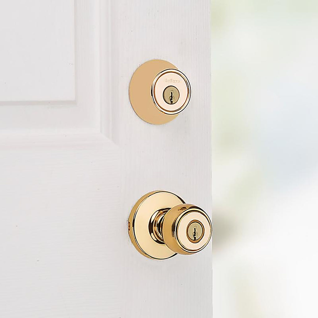 Kwikset - 96900-250 - Polo Polished Brass Entry Lock and Single Cylinder Deadbolt ANSI/BHMA Grade 3 1-3/4 in.