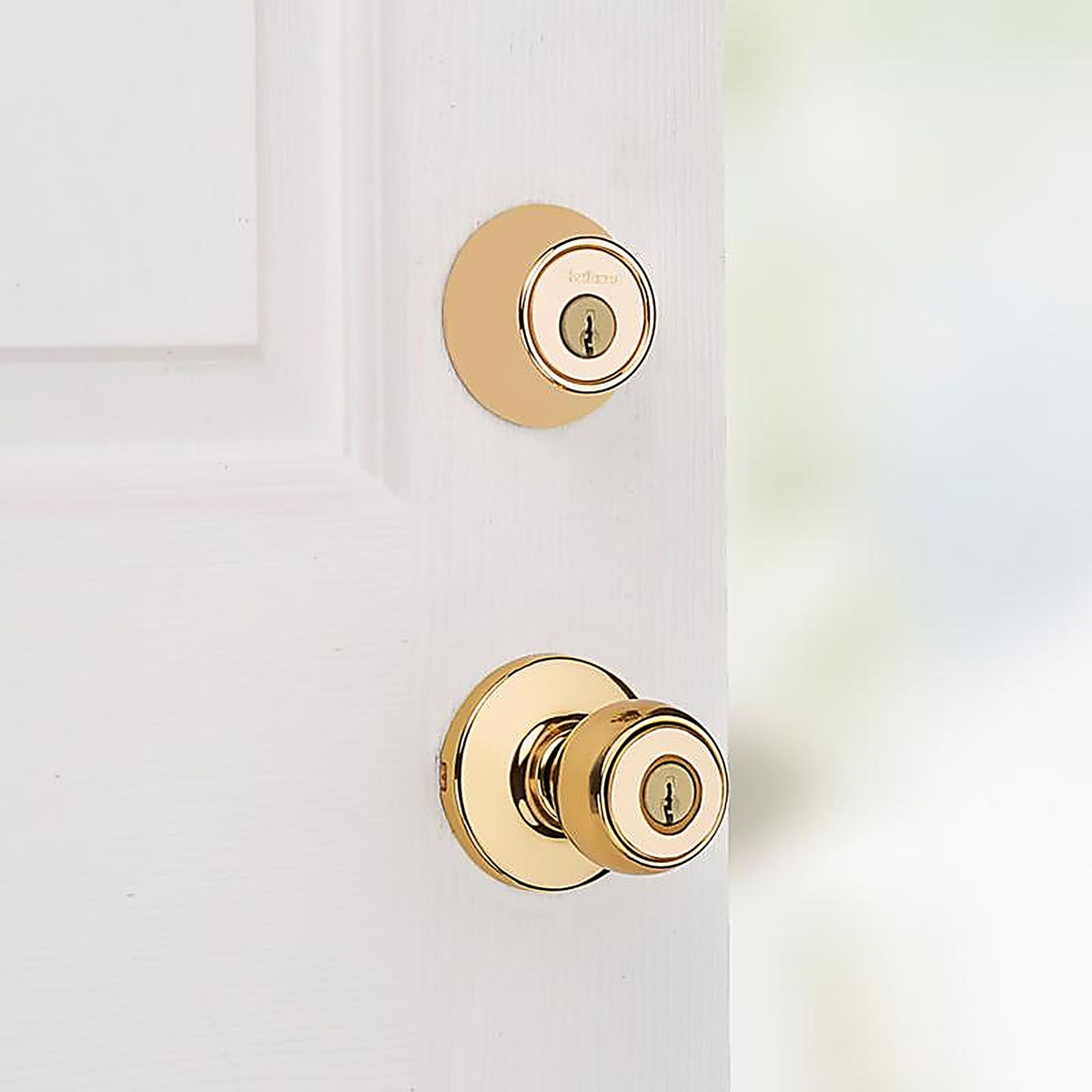 Kwikset - 96900-250 - Polo Polished Brass Entry Lock and Single Cylinder Deadbolt ANSI/BHMA Grade 3 1-3/4 in.