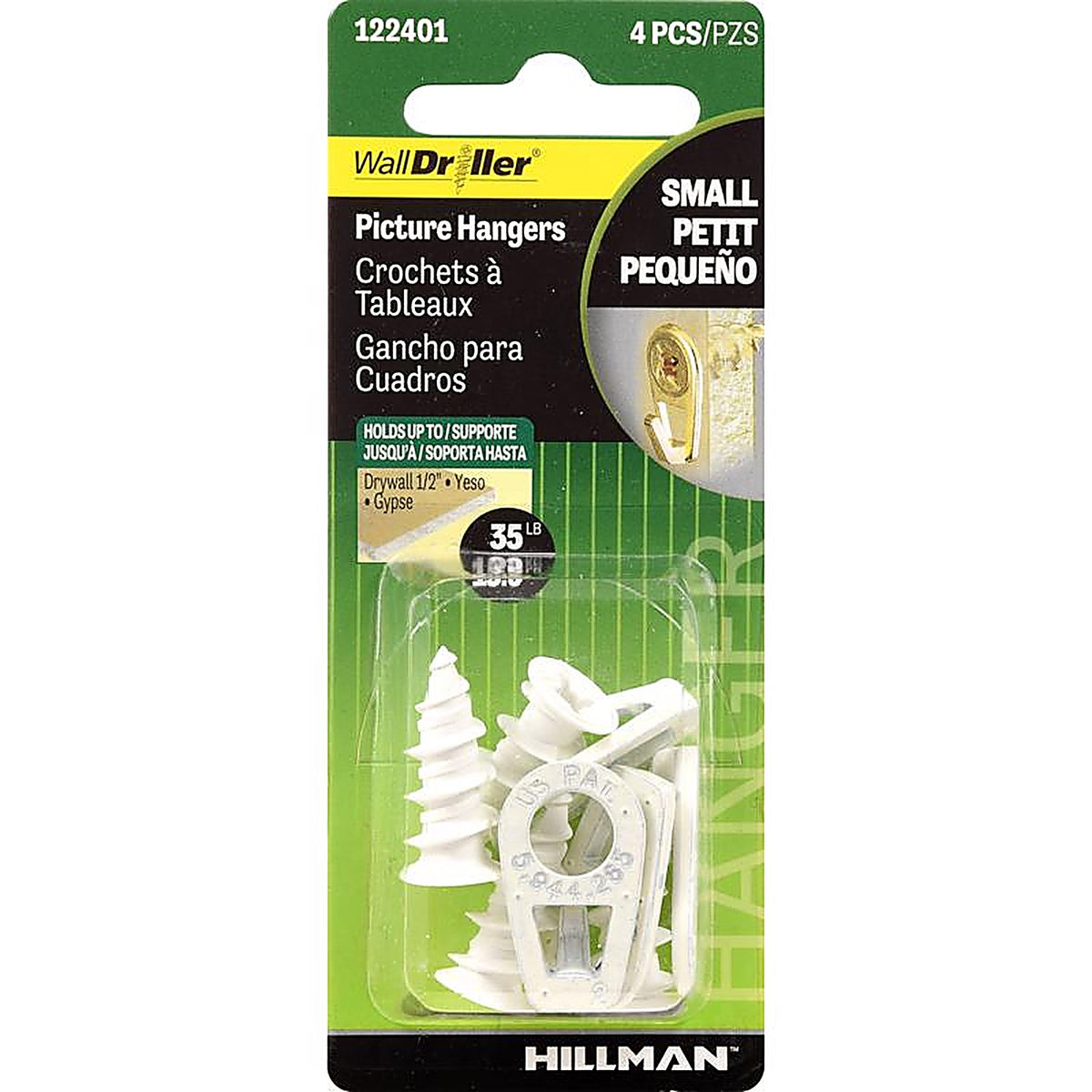 Hillman - 122401 - WallDriller Brass-Plated Drywall Picture Hook 35 lb 4 pk
